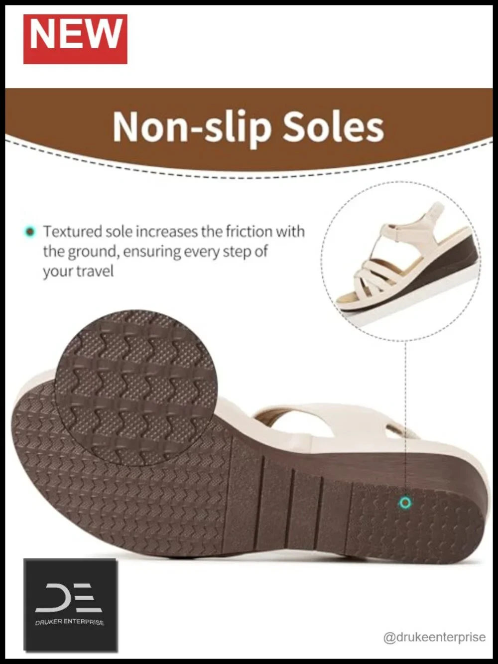 Wedge Sandals - Comfort Cushioned Non-Slip Sole for All-Day Walking